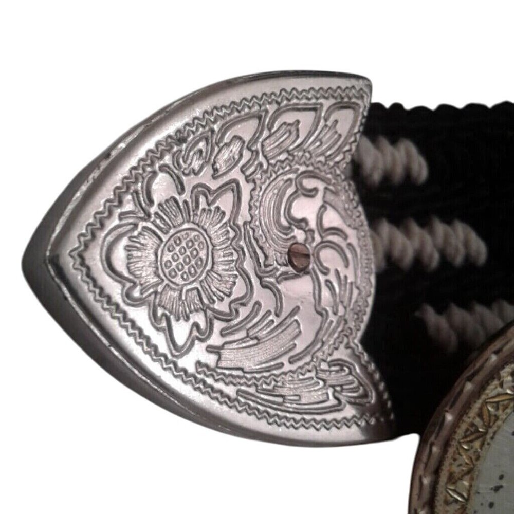 Black Hills Gold Silver Belt Buckle tip woven belt Ornate Floral Heart - Picture 9 of 9